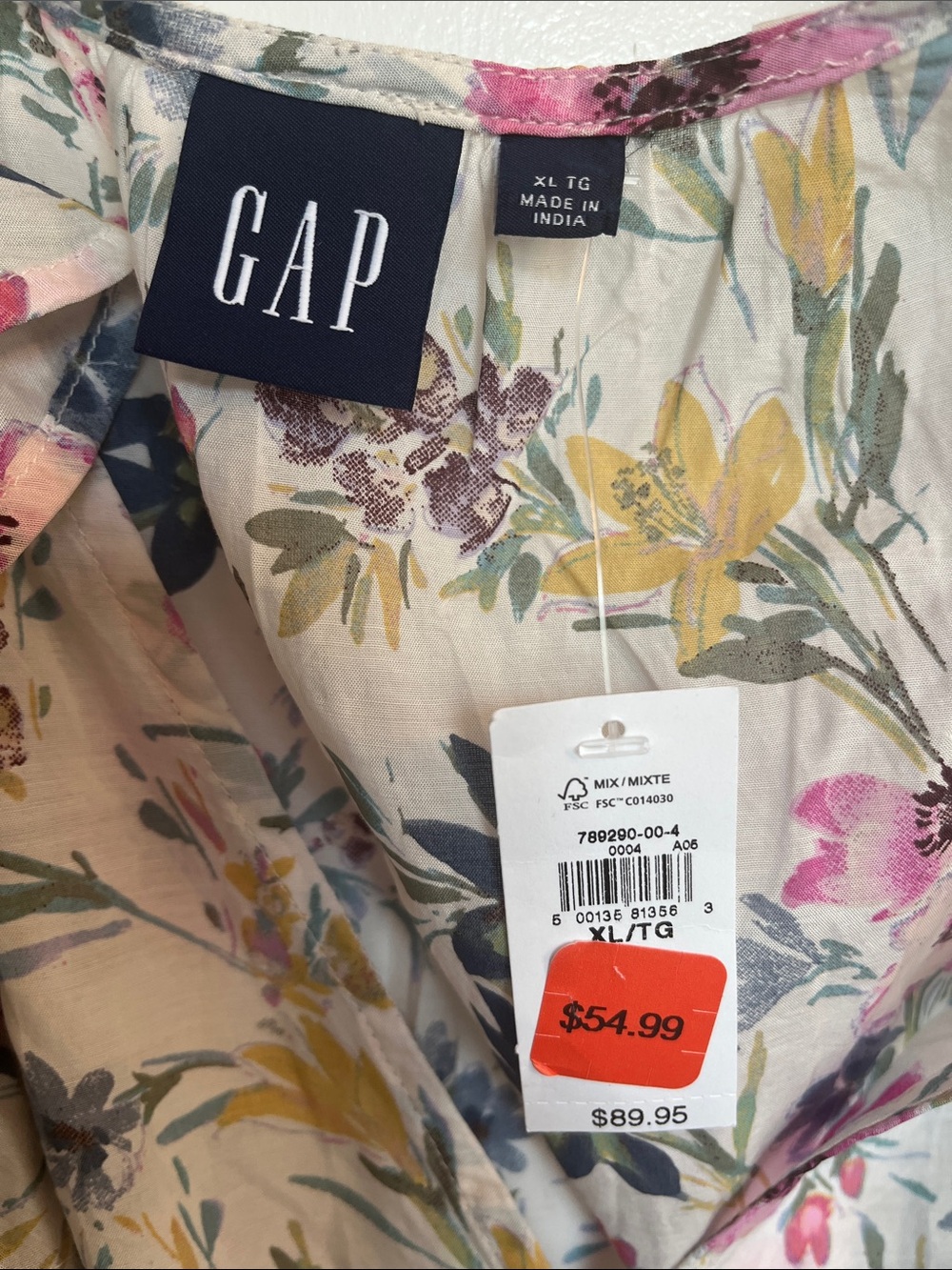 GAP Rayon/Viscose/Cotton Floral Ruffle Button-Front Blouse - Picture 4 of 5